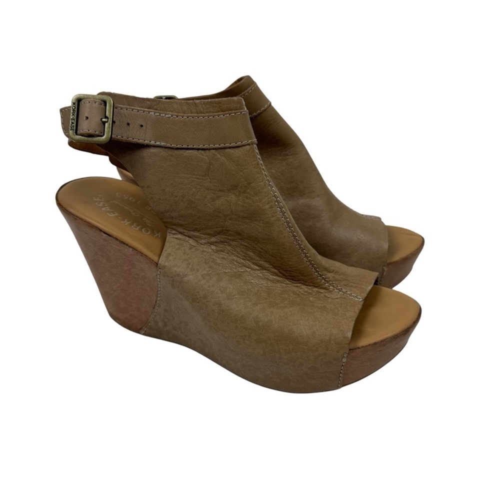 Kork-Ease Berit Leather Platform Wedge Sandals Tan Sz 7